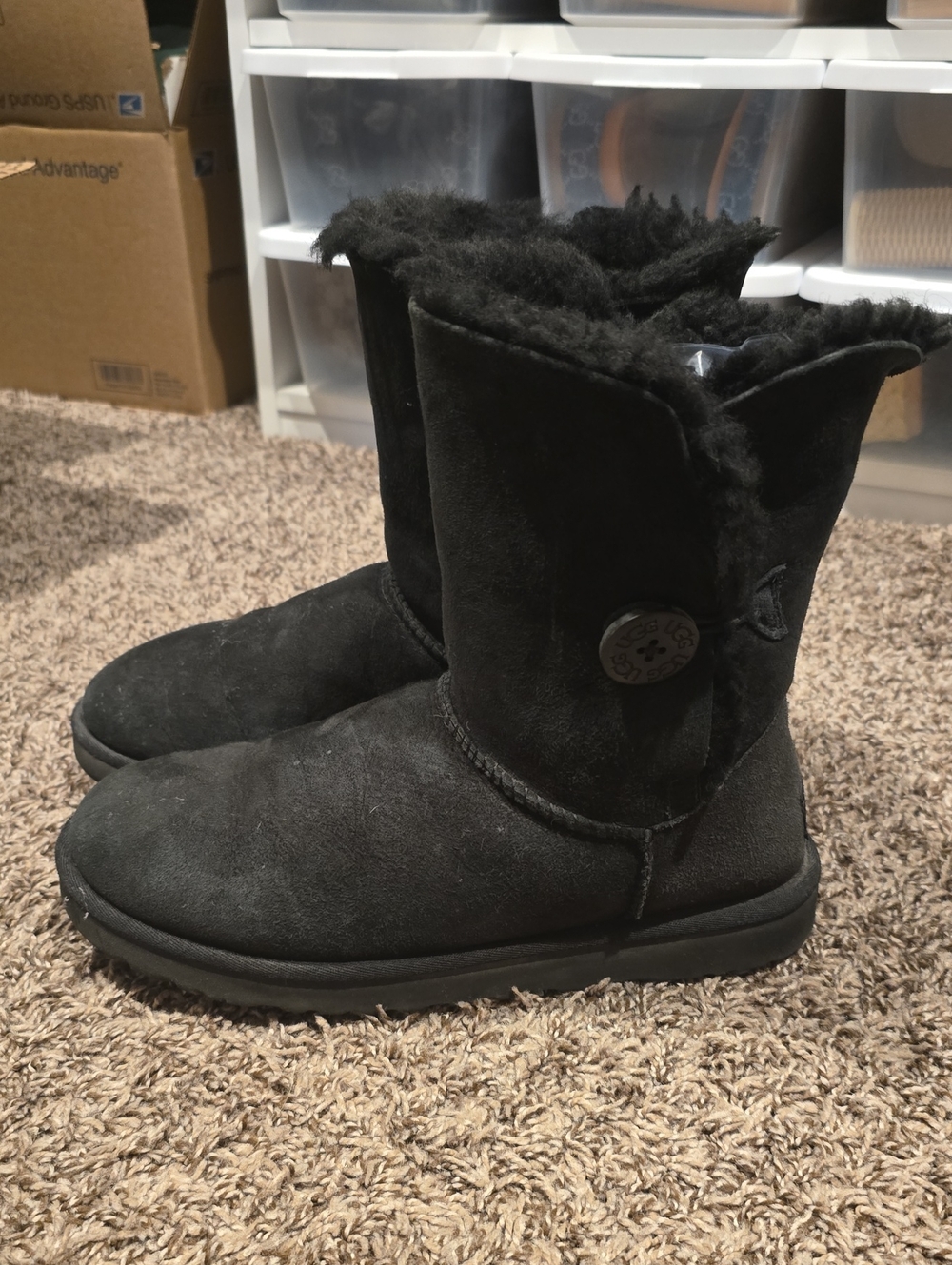 DONATING TODAY--Ugg Women's Black Shearling Button Winter Boots